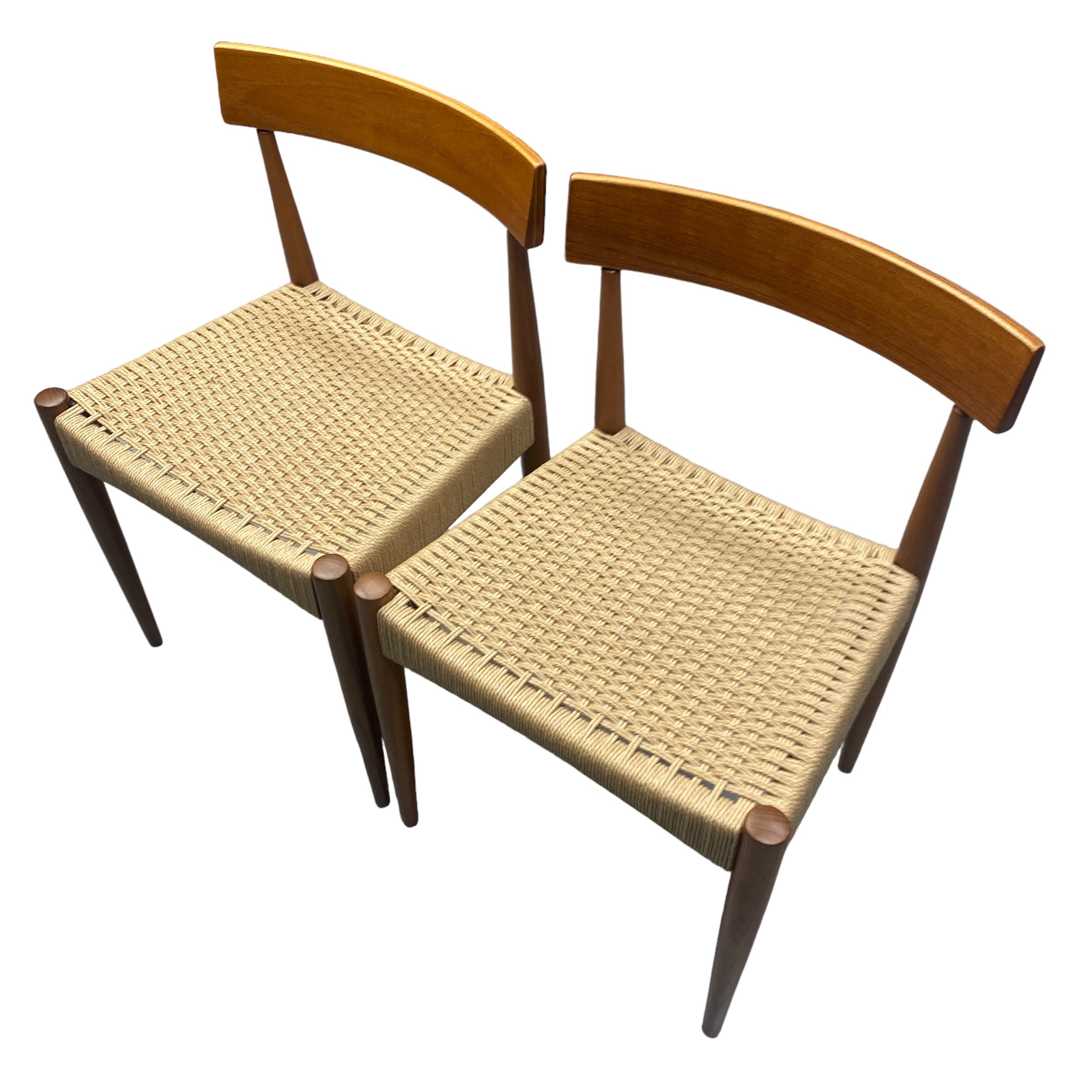 Teak And Papercord Danish Arne Hovmand Olsen Dining Chairs Two