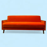 Load image into Gallery viewer, Czech Sofa Bed Orange Velvet Midcentury

