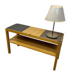 Load image into Gallery viewer, Wooden coffee table with a lamp on a white background
