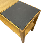 Load image into Gallery viewer, Small wooden table with a black slate top on a white background
