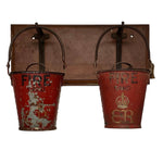 Load image into Gallery viewer, Two vintage-style red fire buckets with 'FIRE' and 'SAND' text on a white background.
