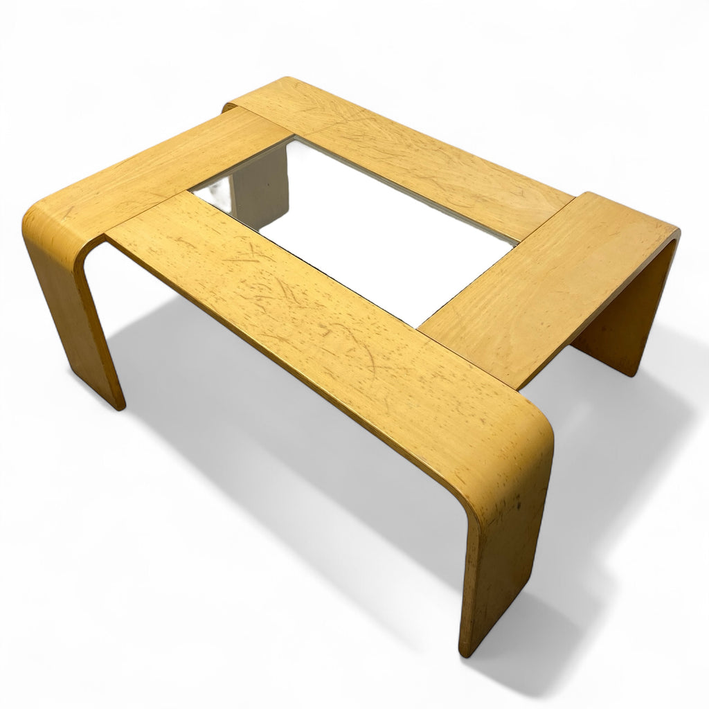 BENTWOOD COFFEE TABLE WITH CENTRAL GLASS