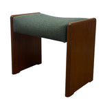 Load image into Gallery viewer, Stool with green cushioned seat and brown wooden frame on a white background
