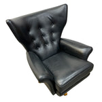 Load image into Gallery viewer, Black leather armchair on a white background
