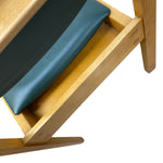 Load image into Gallery viewer, Close-up of a wooden chair with a teal upholstered seat cushion on a white background.
