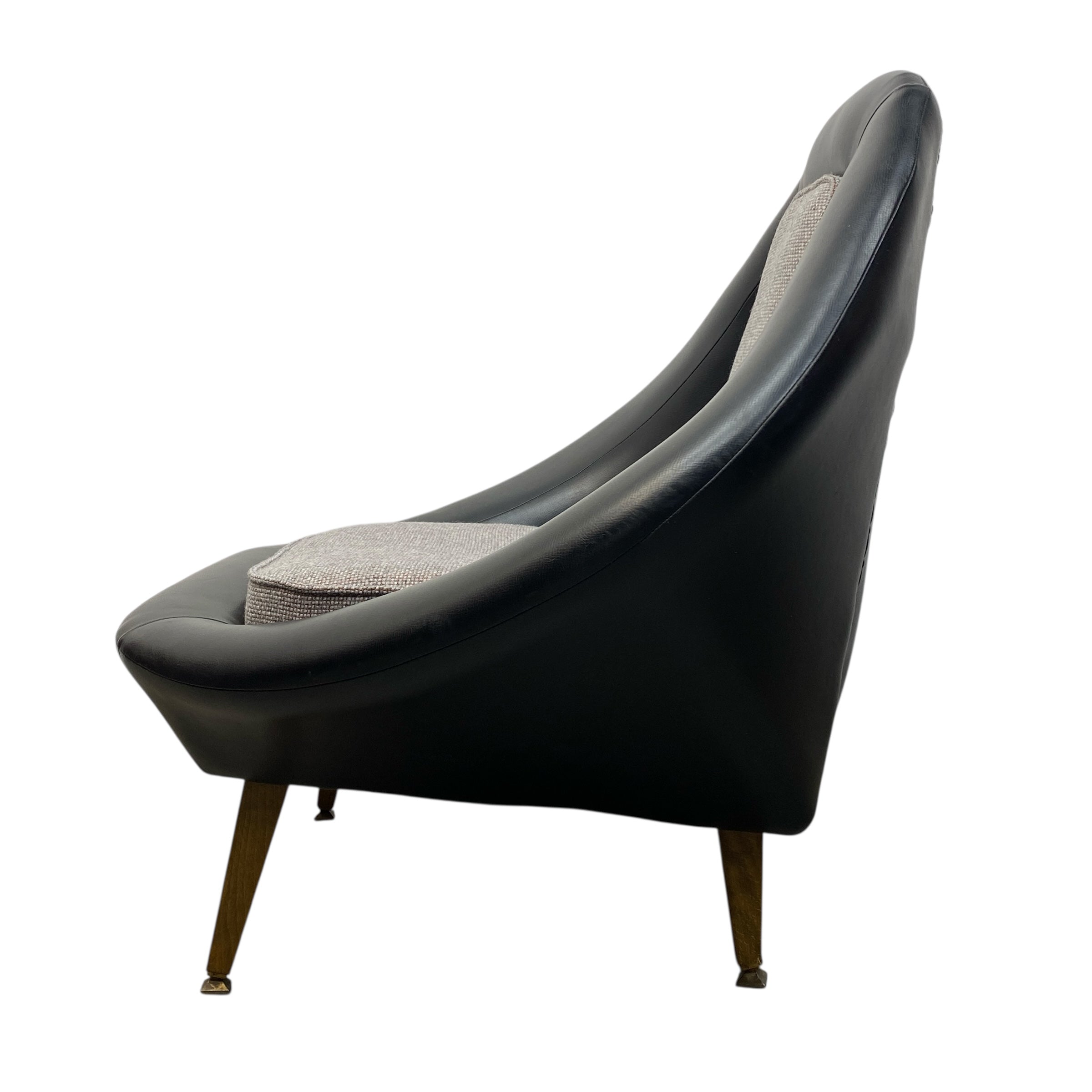 Modern black chair with a white background