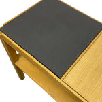 Load image into Gallery viewer, Wooden side table with a black top on a white background

