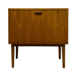 Load image into Gallery viewer, front of a vinyl cabinet in wood with a handle 
