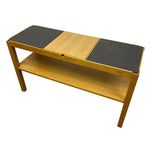 Load image into Gallery viewer, Wooden table with black slate covered ends on a white background
