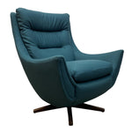 Load image into Gallery viewer, Blue armchair with a wooden base on a white background
