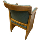 Load image into Gallery viewer, Wooden chair with green fabric backrest and seat on a white background
