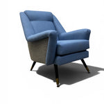 Load image into Gallery viewer, midcentury lounge chair blue wool
