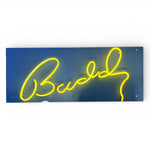 Load image into Gallery viewer, Neon sign with the word 'BuddY' on a blue background
