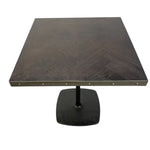 Load image into Gallery viewer, Square table with dark wooden top and black base on a white background
