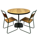 Load image into Gallery viewer, Round wooden table with two matching chairs on a white background
