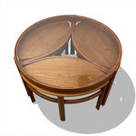 Load image into Gallery viewer, Wooden table with glass top on a white background
