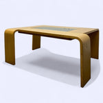 Load image into Gallery viewer, Wooden coffee table with a glass top on a white background
