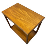 Load image into Gallery viewer, Wooden side table with a single shelf on a white background
