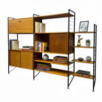 Load image into Gallery viewer, Wooden bookshelf with metal frame and shelves on a white background

