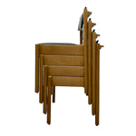 Load image into Gallery viewer, A set of four nested wooden nesting chairs with a light brown finish and dark gray seat cushions, shown from the side against a plain white background.
