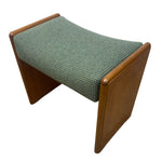 Load image into Gallery viewer, Wooden stool with green cushion on a white background
