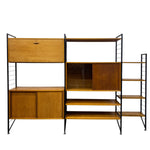 Load image into Gallery viewer, Wooden shelf unit with drawers and shelves on a white background
