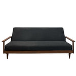Load image into Gallery viewer, Dark gray sofa with wooden frame on a white background
