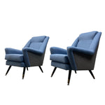 Load image into Gallery viewer, TWO BLUE MIDCENTURY LOUNGE CHAIRS
