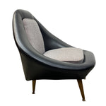 Load image into Gallery viewer, Modern chair with black vinyl and grey fabric on a white background
