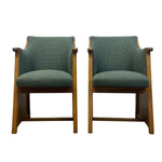 Load image into Gallery viewer, Pair of green upholstered chairs with wooden frames on a white background
