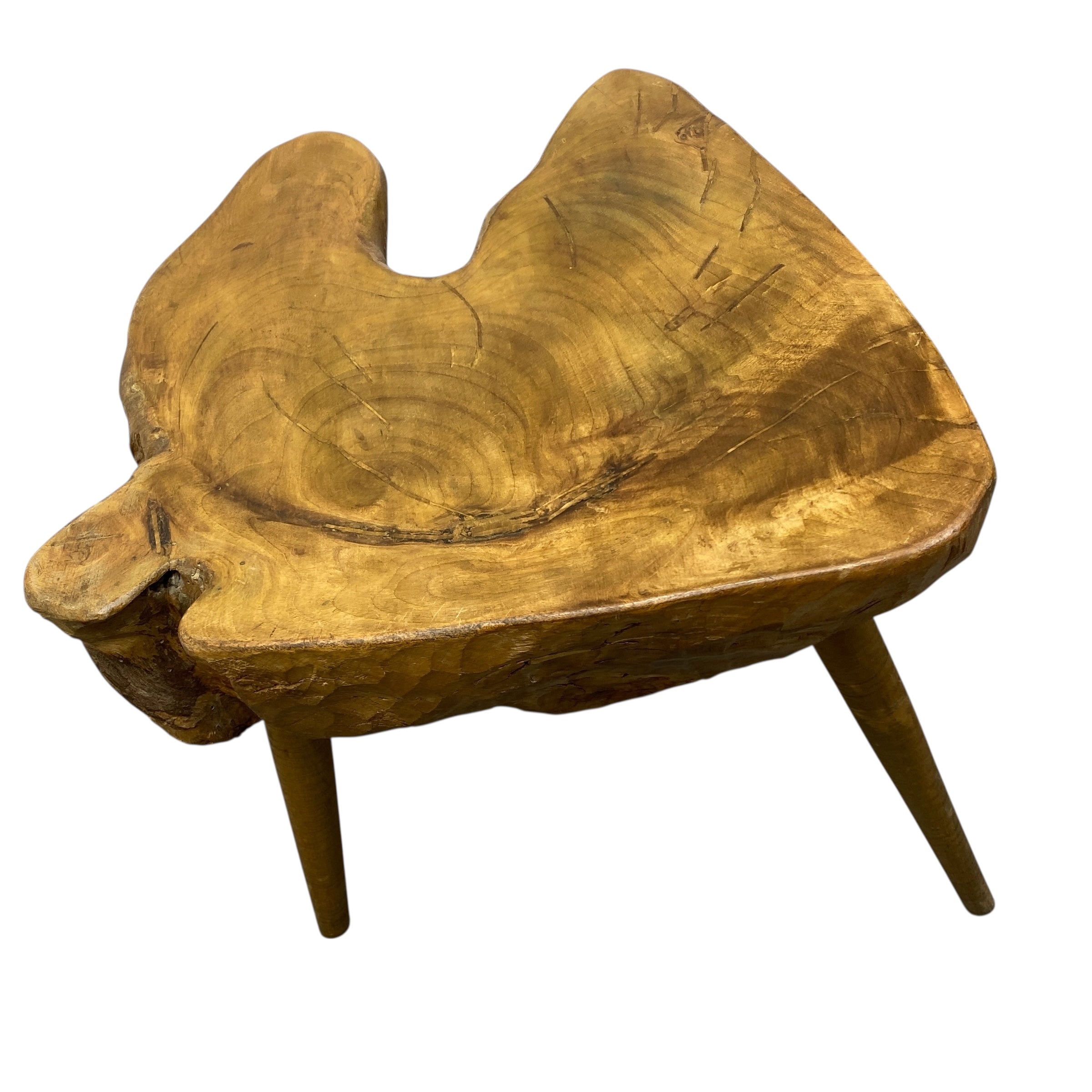 Wooden TABLE with a natural, organic design on a white background