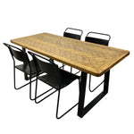 Load image into Gallery viewer, Wooden table with four black chairs on a white background
