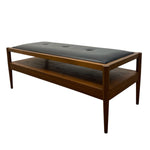 Load image into Gallery viewer, Wooden bench with black cushion on a white background
