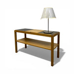 Load image into Gallery viewer, Wooden console table with a lamp on a white background
