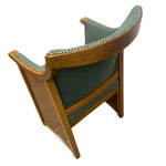 Load image into Gallery viewer, Wooden chair with green woven seat and backrest on a white background
