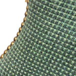 Load image into Gallery viewer, Close-up of a green textured fabric with gold buttons on a white background
