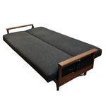 Load image into Gallery viewer, Sofa bed with dark gray cushion and wooden frame on a white background

