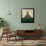 Load image into Gallery viewer, Living room with a wooden sideboard, beige armchair, and framed artwork on a green wall.
