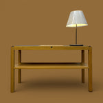 Load image into Gallery viewer, Wooden table with a lamp on a brown background
