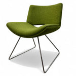 Load image into Gallery viewer, Green chair with metal legs on a white background
