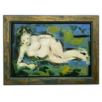 Load image into Gallery viewer, Framed painting of a reclining nude figure with a stylized background
