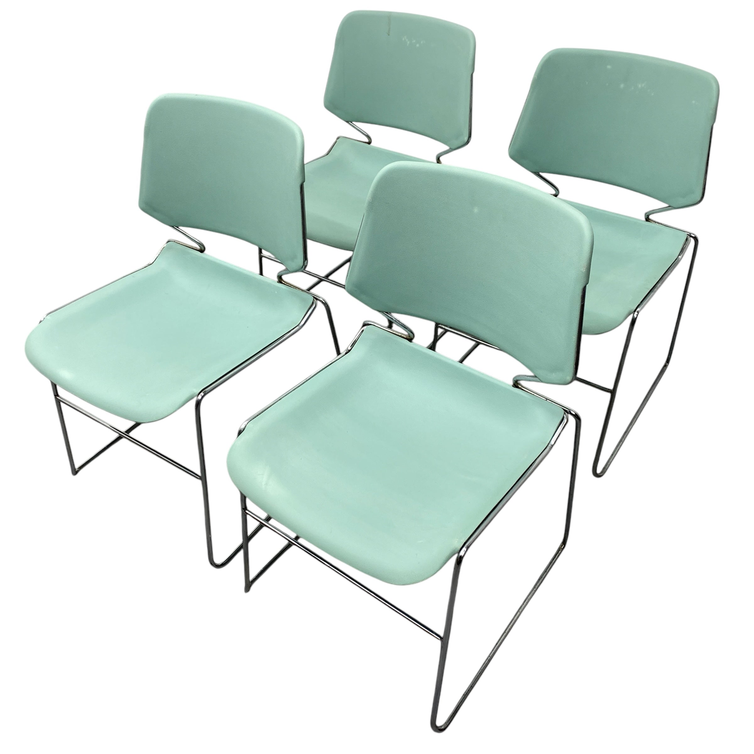 Green Seat And Back Set Of Four 70s Chairs