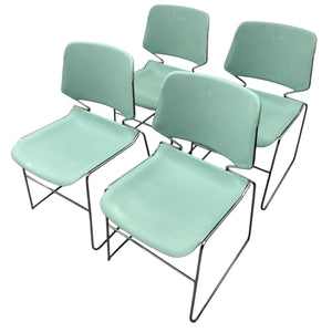 Green Seat And Back Set Of Four 70s Chairs