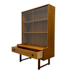 Load image into Gallery viewer, drawer open on a wooden bookcase cabinet
