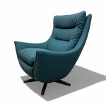 Load image into Gallery viewer, TEAL armchair with wooden base on a white background
