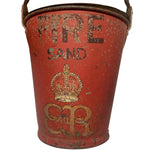 Load image into Gallery viewer, Vintage red fire sand pail with a crown and 'SR' logo on a white background
