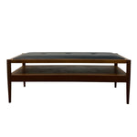 Load image into Gallery viewer, Wooden coffee table with black leather top on a white background
