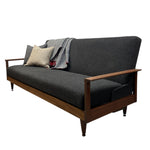 Load image into Gallery viewer, Gray sofa with wooden frame and cushions on a white background
