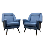 Load image into Gallery viewer, TWO BLUE WOOL LOUNGE CHAIRS WHITE BACKGROUND
