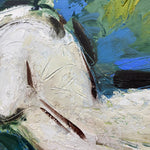 Load image into Gallery viewer, Abstract painting of a fish with textured brushstrokes in white, brown, and blue.
